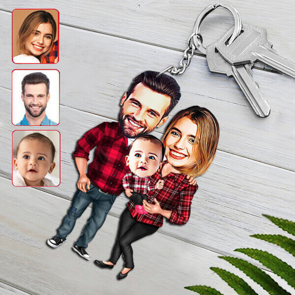 Kişiye Özel Çekirdek Aile Karikatürlü Anahtarlık görsel